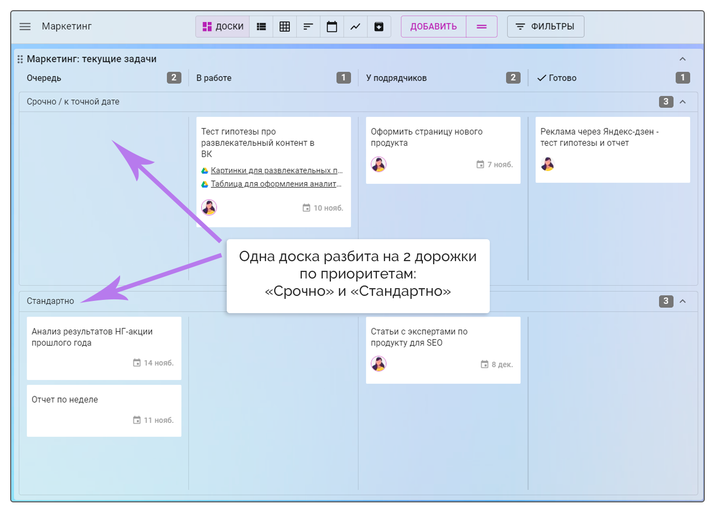 Расставление дедлайнов на канбан-доске