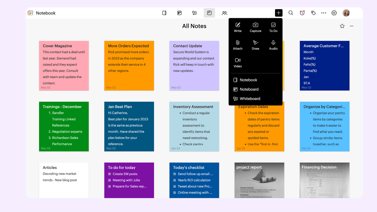 Пример заметки в Zoho Notebook