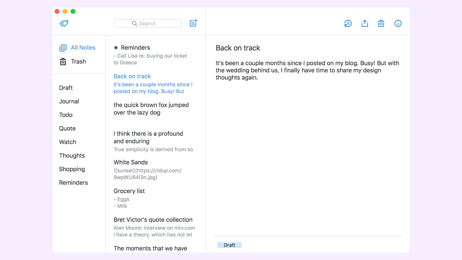 Пример заметки в Simplenote