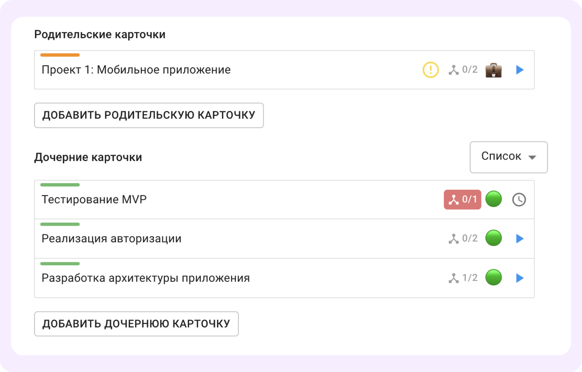 Как организованы родительские и дочерние связи в Кайтене