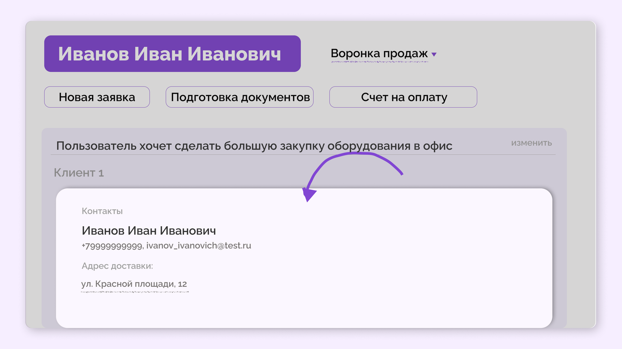 как выглядит карточка клиента