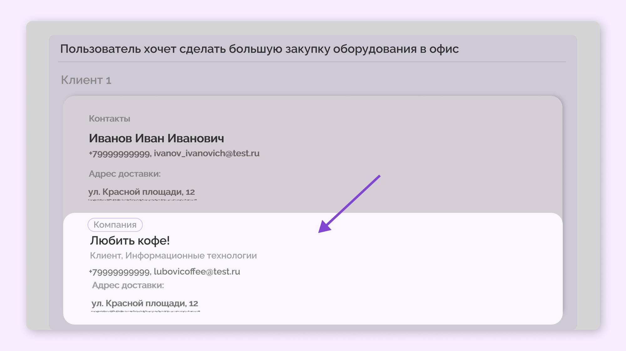карточка покупателя