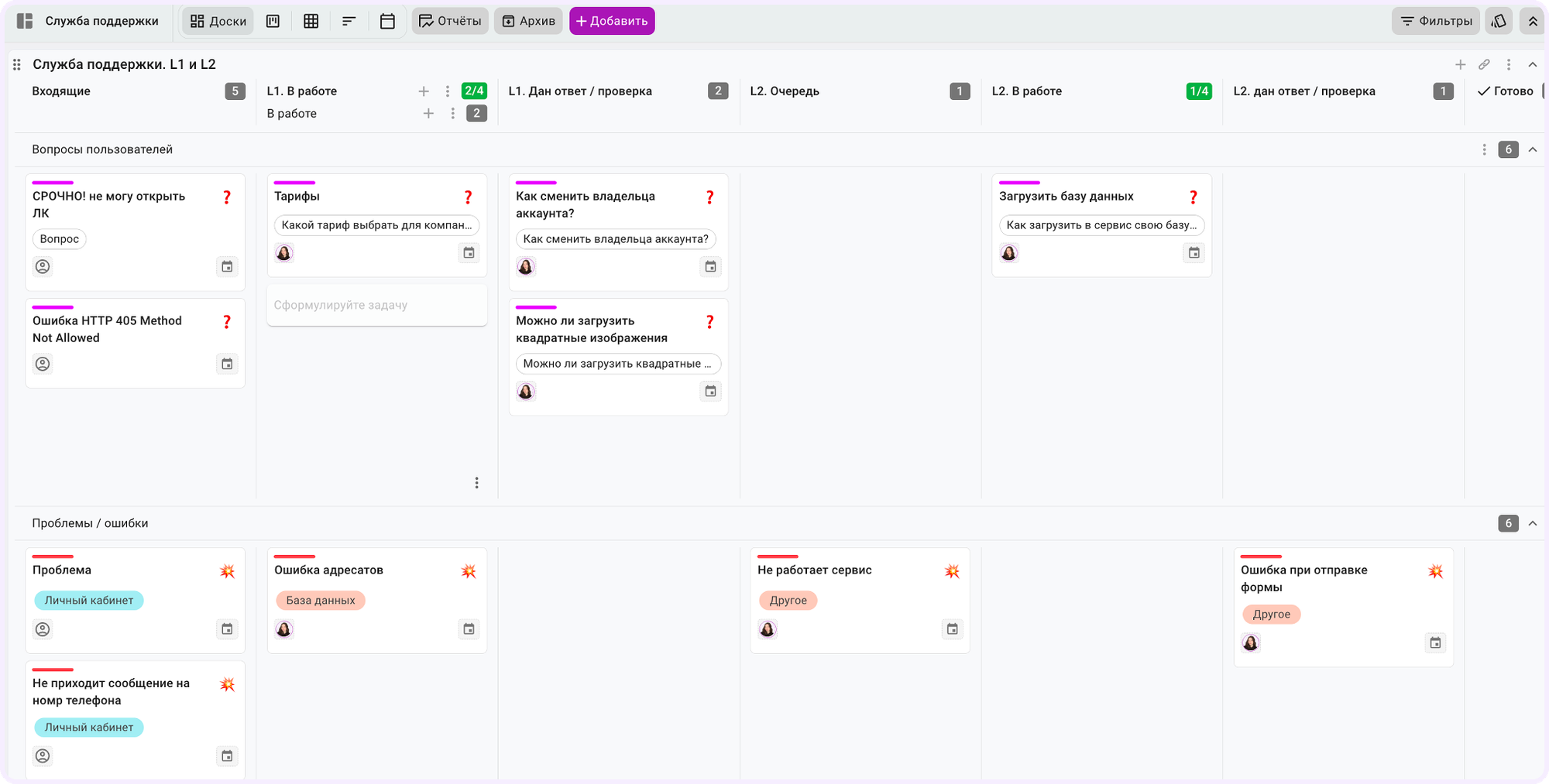 шаблон для службы поддержки кайтен